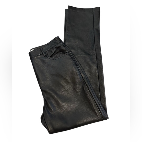 Wilfred Pants - Aritzia Wilfred Black Vegan Faux Leather Straight Leg Pants High Waisted Size 4